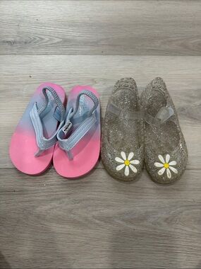 Bundle Pink and Blue Ombre Flip Flops with Clear Glitter Daisy Jelly Shoes